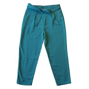 Leith Belted Teal Green Pants Side Zipper Pockets Modern Business Casual